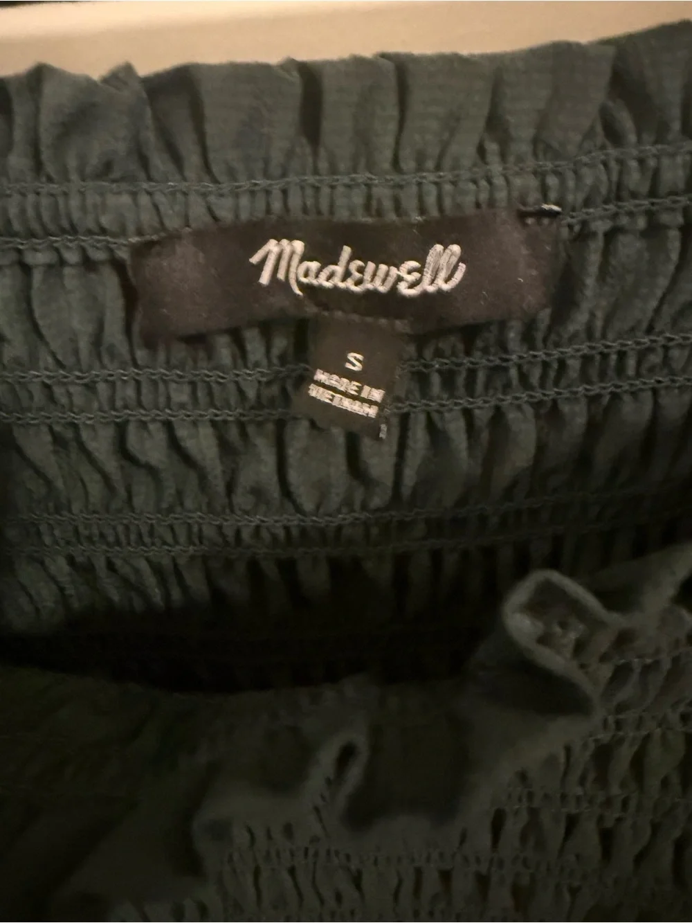 Madewell Dark Green Smocked Square Neck Puff Sleeve Blouse Size Small